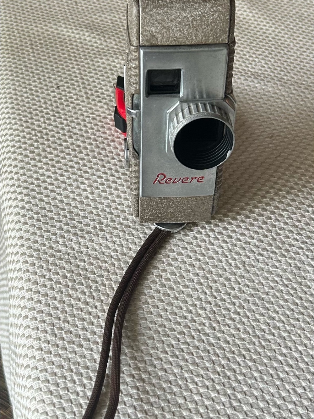 Vintage Revere Box Movie  Camera in Silver and Tan with Red Logo